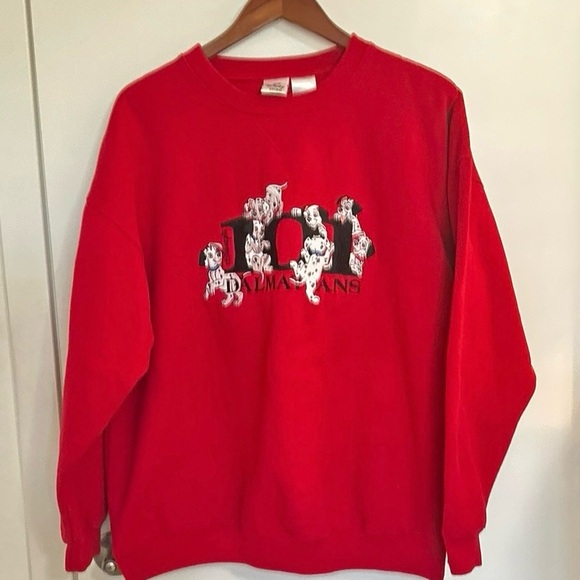 The Disney Store Embroidered 101 Dalmatians Red Sweatshirt Long Sleeves Sz: XL - Picture 1 of 7
